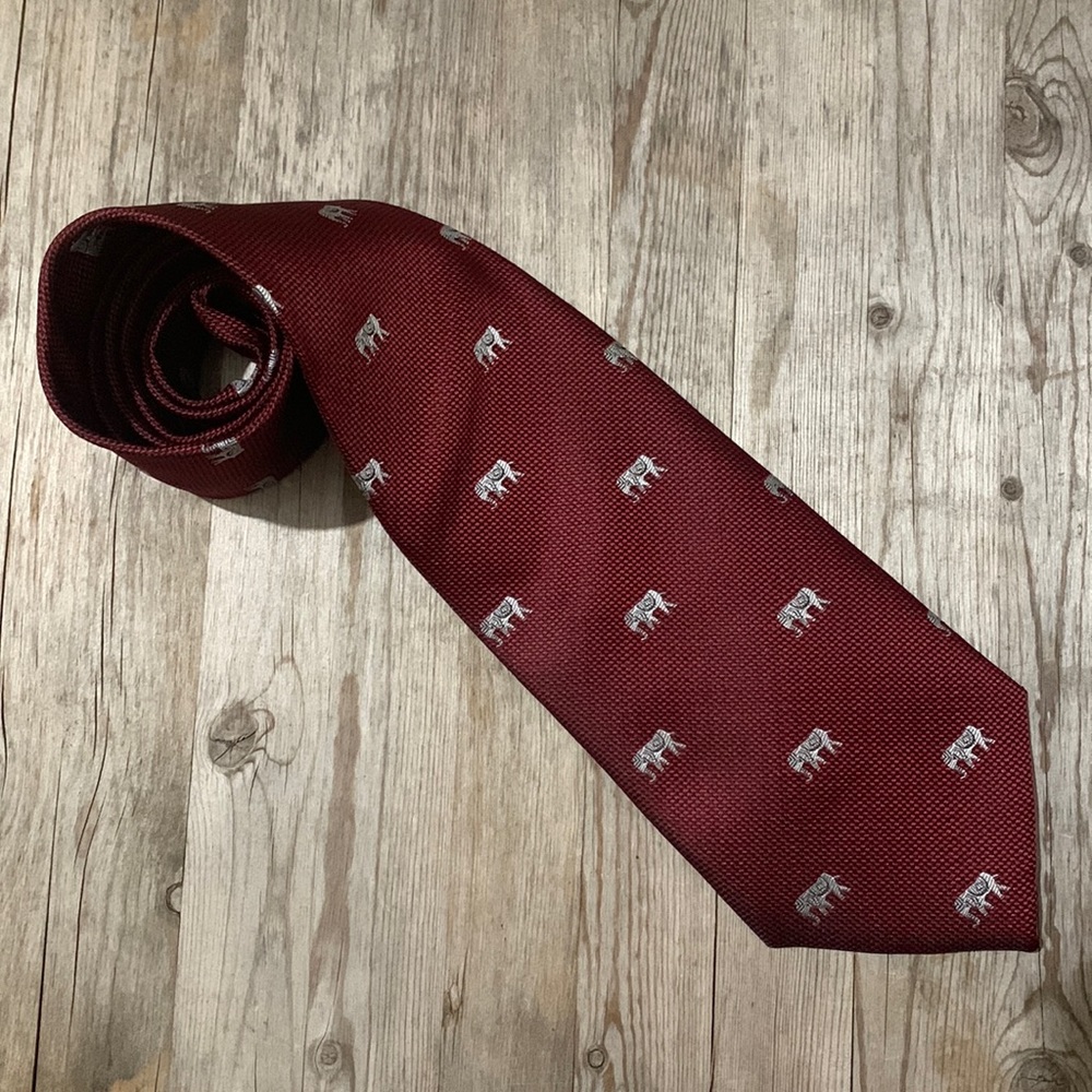Maroon tie with elephants handmade by Sam Well International